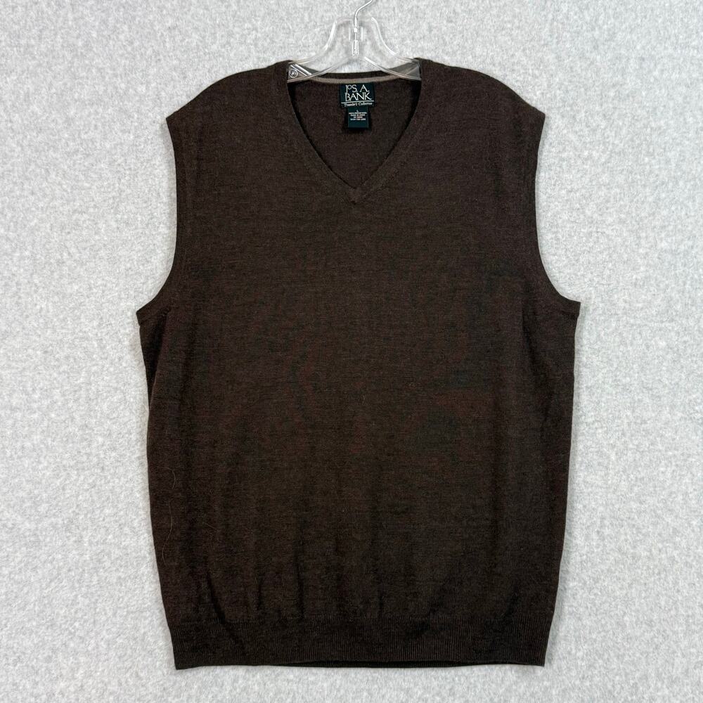 Jos A Bank 100% Merino Wool Sweater Vest Size L Travel Grampa Business Brown